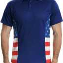 H HYFOL Short Sleeve Polo Shirts for Men Star Patchwork Graphic Stretch Casual American Patriotic Raglan Golf Polos for Men (Blue, XL)