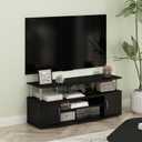Furinno JAYA Large Entertainment Stand for TV Up to 55 Inch, Americano/Chrome, 55 Inch Stainless Steel Pole