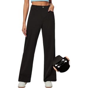IUGA Wide Leg Jeans Woman Stretchy Pull On Baggy Jeans High Waisted Trendy Womens Jeans Straight Casual Denim Pants (Large, Black 29" Inseam)