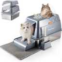 Stainless Steel Metal Cat Litter Box Large Enclosed with Lid, Dog Proof Jumbo Hooded High Sides for Big Cats, Indoor Multi Cat Use - Deep Design & No Smell