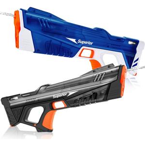 2Packs Electric Water Gun for Kids & Adults, Automatic Fill Up, Powerful Squirt Guns with 25 FT Long Range, Summer Outdoor Pool Beach Water Pistol/Blaster Toys, Black Blue