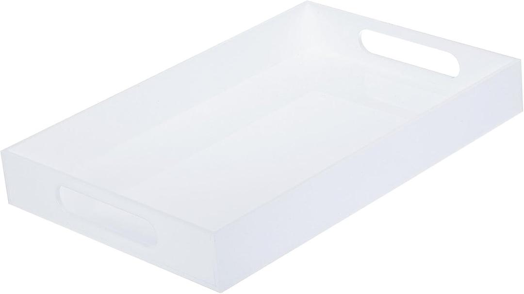 PATIKIL Modern Elegant 20" x 12" Large White Acrylic Tray for Serving and Decorative, 2"/5cm Height Rectangle Glossy Acrylic Serving Tray with Handle for Coffee Perfume, Re-usable