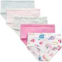 Burt's Bees Baby Toddler Girls' Underwear Set of 5 - Solids, Stripes,Prints, Tag-Free with Sizes for 2T to 8 Years Old
