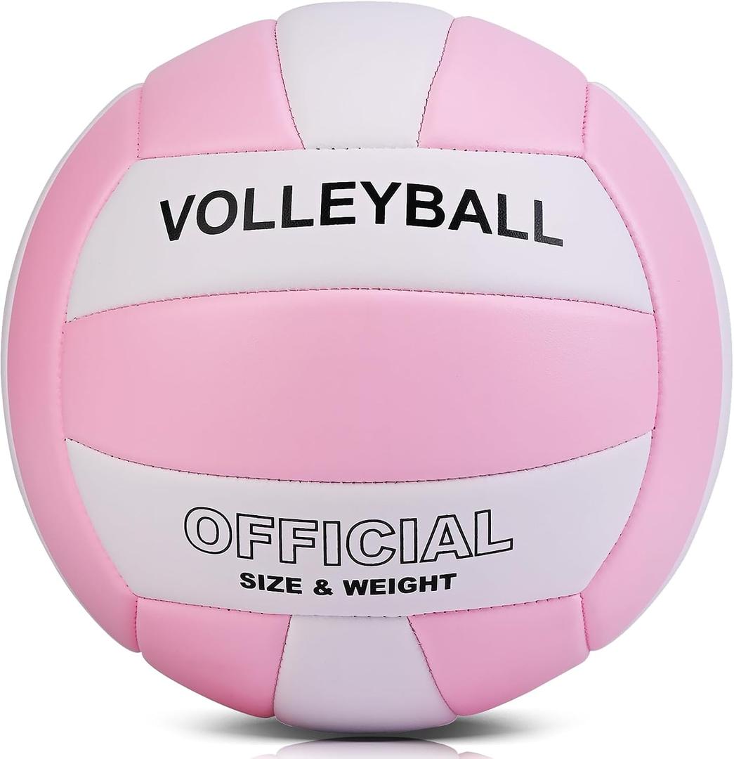 EVZOM Super Soft Volleyball Beach Volleyball Official Size 5 for Outdoor/Indoor/Pool/Gym/Training Premium Volleyballs Equipment Durability Stability Sports Ball (Pink/White)