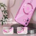 Misea Magnetic for iPhone 16 Case Compatible with MagSafe [Never Yellowing] [Military Grade Drop Protection] Full Camera Lens Protector Plating Soft Clear Phone Case for Women 6.1 inch, Hot Pink