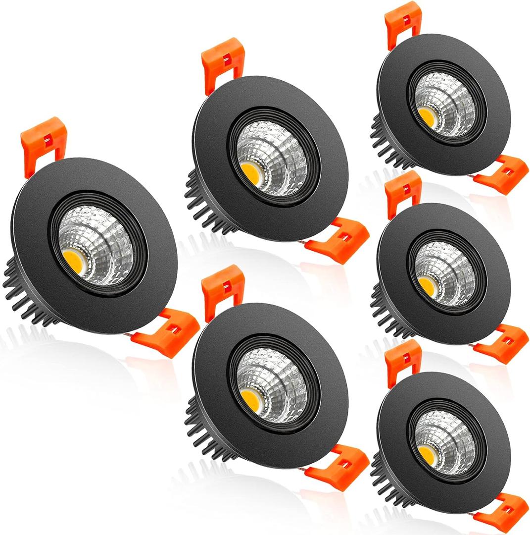 2Inch LED Recessed Ceiling Light, 3W Dimmable LED Downlight, Natural White 4000K, 60 Beam Angle COB Recessed Lights with Driver, 25W Halogen Bulbs Equivalent for Ceiling Lighting, Black 6Pack