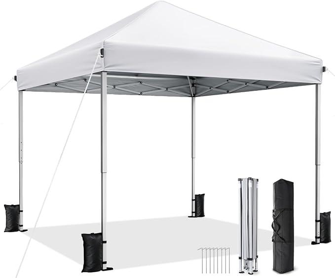 10x10 Pop Up Canopy Tent with One-Push Center Lock,White
3 Adjustable Heights, Carry Bag Included, Tents for Camping, Backyard, Beach, Parties and Outdoor Events