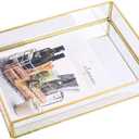 Sooyee Rectangle Mirror Decorative Tray, Gold can Hold Perfume, Jewelry, Cosmetics, Makeup, Magazine and More, for Vanity, Dresser, Bathroom, Bedroom(12x8)