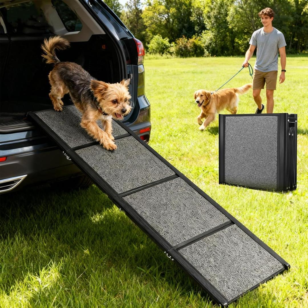 Lightweight Aluminum Dog Ramp for Women & Seniors - 67" Folding Car Ramp for Large Dogs to 250lbs | Portable Pet Ramp with Non-Slip Surface for Safe SUV, Truck Entry & Joint Care for Senior Pets