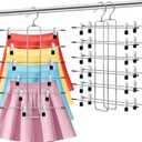 Closet-Organizers-and-Storage,6 Tier Pants-Hangers-Space-Saving,Skirt-Hangers with Clips for Closets Organizer,College-Dorm-Room-Essentials,2 Pack Closet Storage Clothes Shorts Jean Hanger