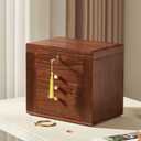 Black Walnut Wooden Jewelry Box, Wood Jewelry Organizer with 2 Side Doors Mirror Lockable Classical for Watch Necklace Ring Earring Mothers Day Gifts for Mo-4 Layer with Curved Ring Grooves