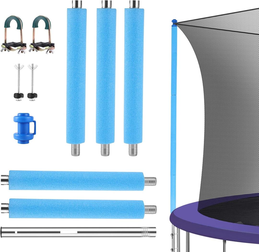 Trampoline Replacement Pole - 1 Piece 81 Inches High, 10-16 Feet Frame Compatible, 5-Spliced Stainless Steel, Universal Straight Enclosure Net Pole with Foam Sleeves & Hardware