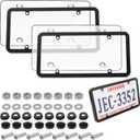 2 PCS Clear License Plate Cover & Frame, Anti-Scratch Weather-Resistant License Protector Holder, Universal Car Exterior Accessories Fit for US Standard Plates with Screws Caps & Washers,Black, 12.5 x 6.5 Inch