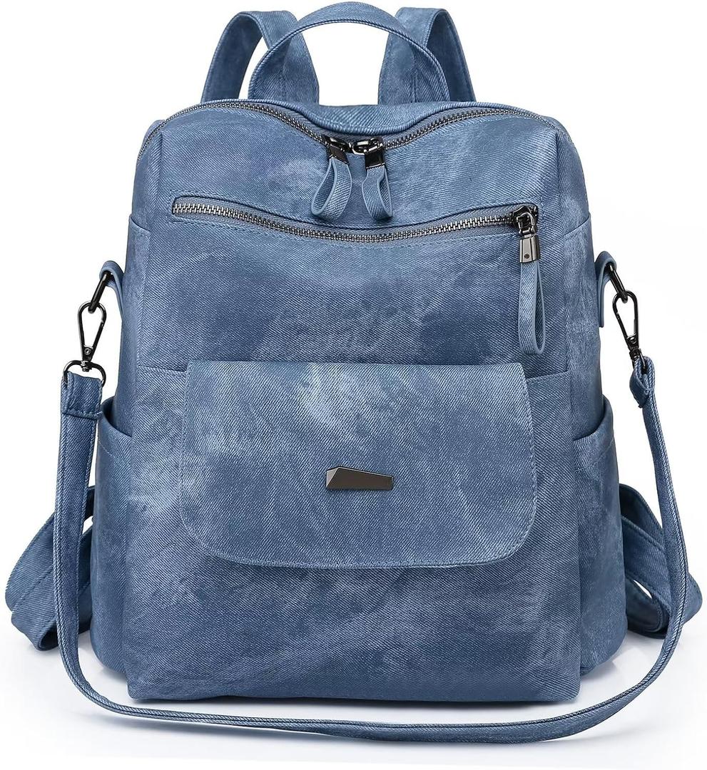 PU Leather Backpack Purse for Women Fashion Multipurpose Design Handbag Ladies Shoulder Bags Travel Backpack Blue