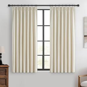 Warm Cream Insulated Thermal Textured Pinch Pleated Cafe Short Curtains 45 Inch Length,Blackout Drapes Flax Linen 2 Panels Set Bathroom/Basement/Kitchen Curtain for Small Half Window Light Beige