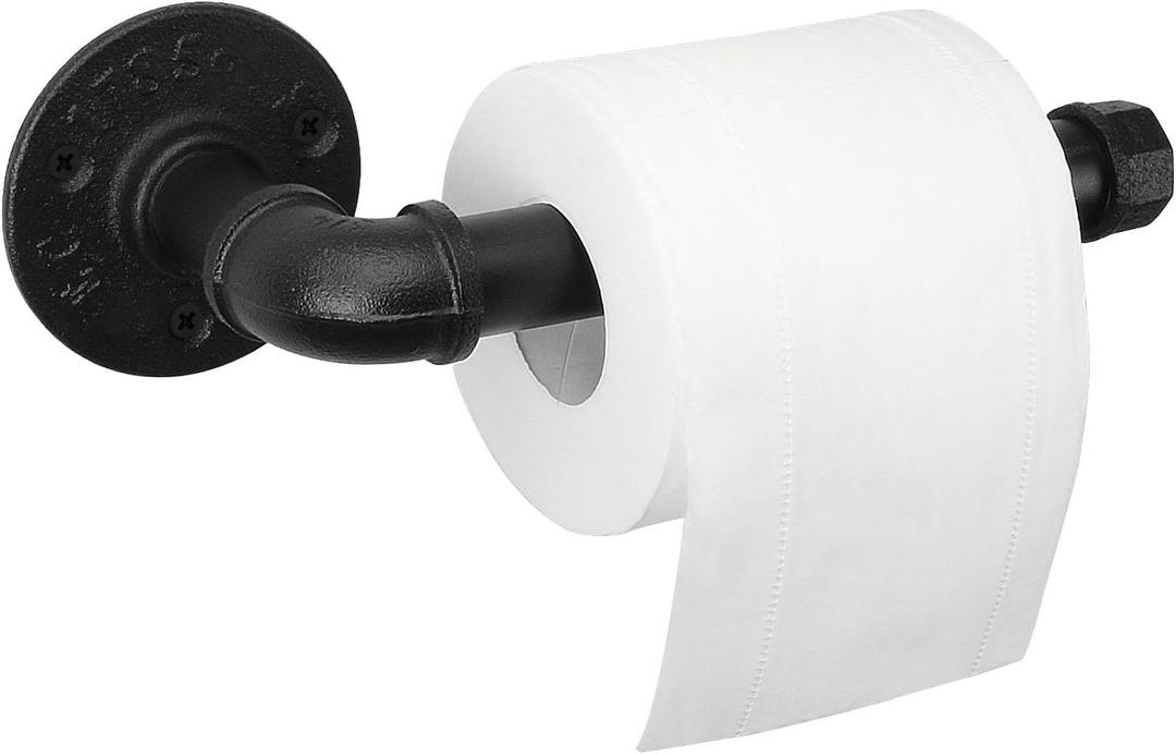 Industrial Pipe Toilet Paper Holder, Heavy Duty DIY Vintage Rustic Iron Farmhouse Style Roll Tissue Wall Mount Paper Holder Towel Racks with Hardware for Bathroom, Kitchen, Bedroom (1, Black)