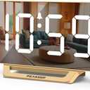 Peakeep Slim Digital Mirror Aesthetic Alarm Clock for Bedrooms Desk Decor - Plug in Electric Big LED Modern Small Clock for Office Living Room, Battery Backup, 6 Dimmers (Gold)