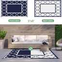 GENIMO 5' x 8' Outdoor Rug Waterproof for Patio Decor, Foldable Reversible Plastic Straw Area Rugs Mat for Camper, Outside Carpet for Rv, Deck, Porch, Picnic, Beach, Balcony, Blue & White