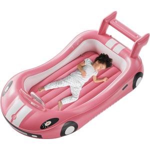 QPAU Blow up Inflatable Toddler Travel Bed with Sides, Toddler Air Mattress for Camping, Traveling, Hotel, or Home Use, Hand Pump Included (Pink)