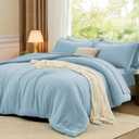 FUANNA Queen Comforter Set Light Blue, 7 Pieces Soft Bedding Sets Queen Size, All Season Lightweight Bed in a Bag with Comforter, Flat Sheet, Fitted Sheet, Pillowcases & Shams