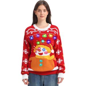 MGparty Ugly Christmas Sweater for Women 2025 Christmas Cute Light Up Sweaters Holiday Party Novelty Funny Pullover (Small, Red)