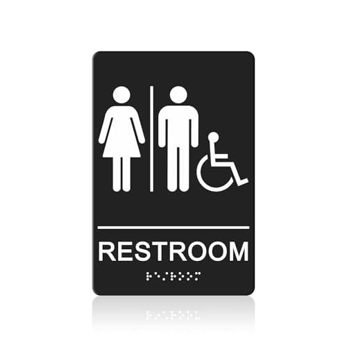 GicnKeuz ADA Braille Unisex Bathroom Signs,9 x 6 Inches Restroom Signs with Self-Adhesive Tape for Business or Office Bathroom and Toilet Door or Wall Décor