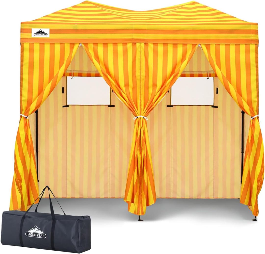 EAGLE PEAK Outdoor Pop Up Changing Room 8x4 ft, 2-Room Portable Privacy Shelter for Beach, Pool, Photoshoots or Dressing Room, Yellow/Orange