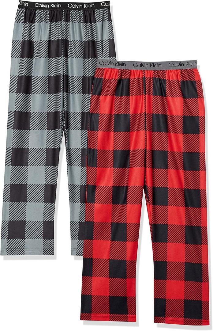 Calvin Klein Boys' Little Sleepwear Super Soft Brushed Micro Pajama Pant, 2 Pack (Large, Stripe/Shrk)