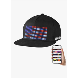 LED Snapback Hat Cap- Programmable APP-Control LED Scrolling Messages Light Up Display Baseball Cap Luminous Glowing Custom Hats for Men Party Club Black