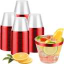 100pcs Red and Clear Plastic Cups, 9oz Plastic Cups Red Rimmed Disposable Cocktail Glasses Fancy Disposable Cup Drinking Tumblers Shot Cup for Wedding Party