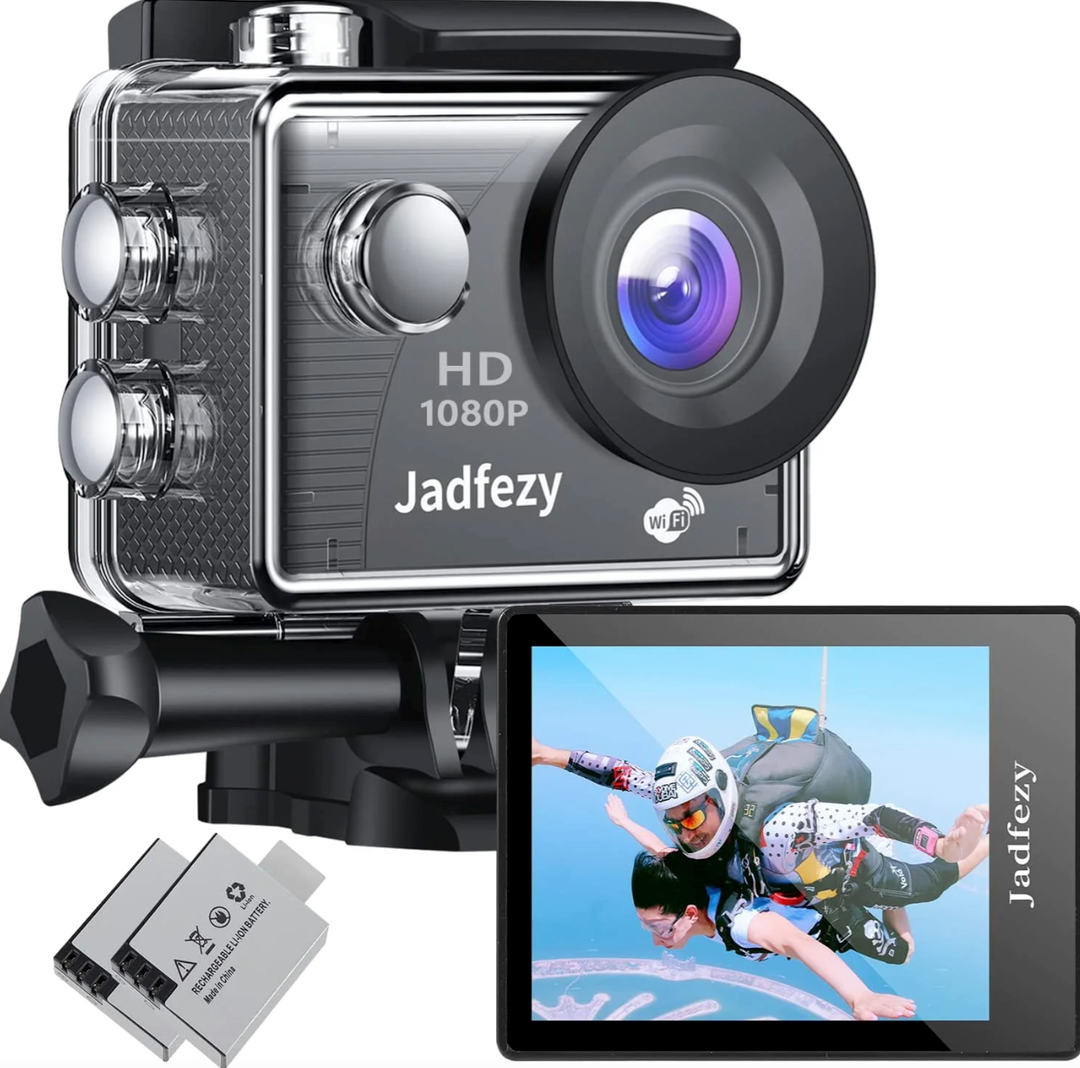Jadfezy WiFi Action Camera Ultra HD 1080P, 12MP Sports Camera Wide-Angle 2" LCD Screen, 30m/98ft Underwater Waterproof Camera with 2 Batteries and Accessories Kit for Helmet and Bicycle etc