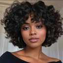 Short Curly Human Hair Wigs for Black Women Afro Curly Short Pixie Cut Wig Curly Bob Wig Glueless Human Hair Loose Curly Wig Human Hair With Bangs Big Bouncy Curls Wig(Natural, 9 Inch)