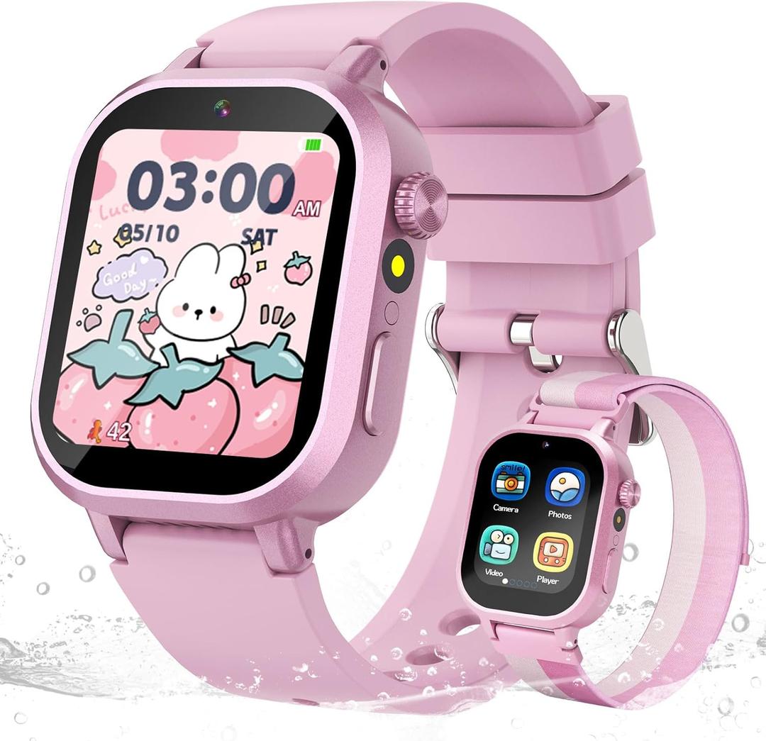 Kids Waterproof Smart Watch Girls Gift Age 3-12 with 39 Game HD Touch Screen Music Player Video Camera Pedometer Alarm Clock Birthday Gift for 6 7 8 9 Year Olds Pink