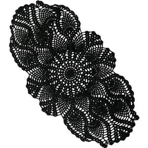 Phantomon Oval Lace Doilies Crochet Table Placemats Handmade Round Knitted Doily for Sofa Furniture Cover Vintage Tablecloth, 23 x 12 Inch, 100% Cotton (Black)