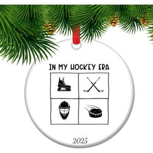 Hockey Christmas Ornament 2025 - Gift for Hockey Players, Fans, and Coaches | Hockey Puck or Stick Keepsake for Xmas Last Minutes Gifts (C20)