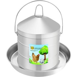 304 Food Grade Stainless Steel Automatic Chicken Waterer 8L/2.1Gal, 304 Food Grade Stainless Steel