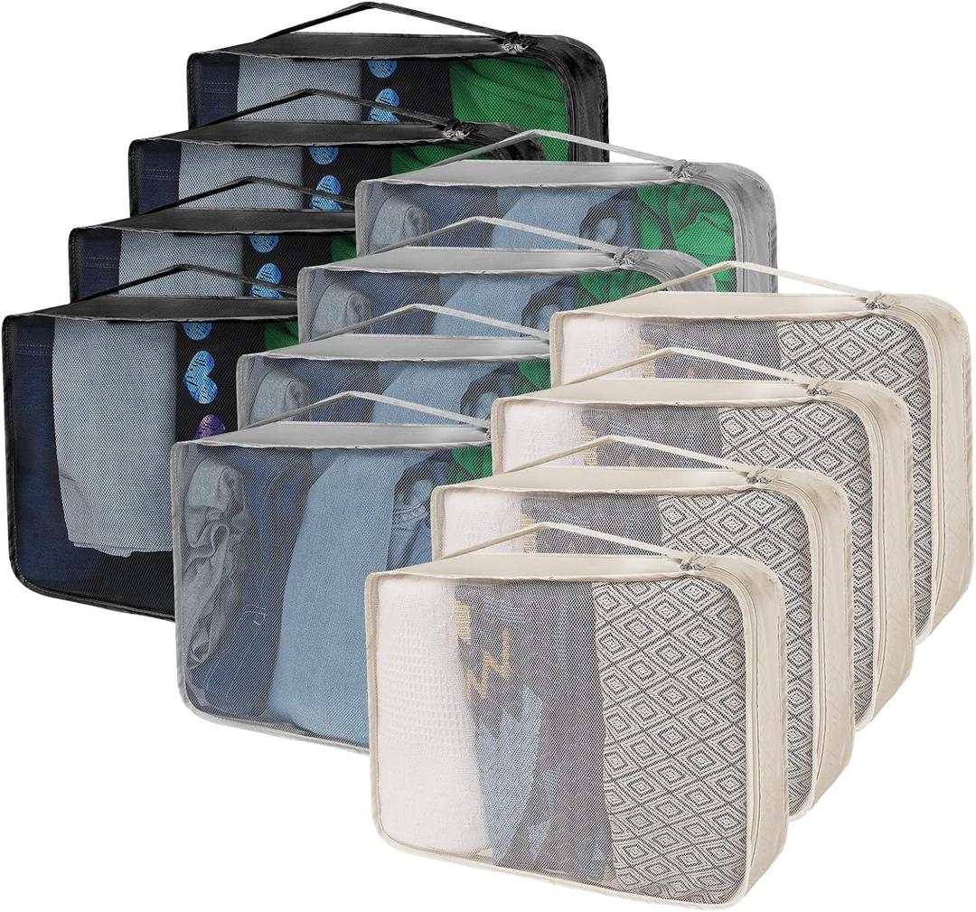 12 Pcs Packing Cubes for Suitcase Travel Luggage Bags Bulk Mesh Organizer Set for Hiking Camping Backpacking Clothes Accessories