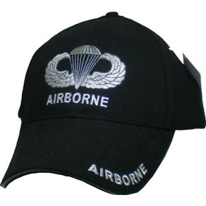 Airborne Jump Wings Embroidered Adjustable Baseball Cap Black