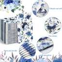 Floral Napkins Disposable Flower Guest Hand Towels Decorative Paper Towels for Bathroom Wedding Birthday Baby Shower Kitchens Table(Navy Blue,300 Pcs)