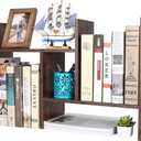 PAG Adjustable Desktop Shelf Wood Small Bookshelf Desk Supplies Organizers and Accessories Storage Display Rack Office Decor, Antique Brown (Style 3)