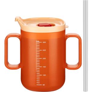 VOPHIA Senior Water Cup Sippy Cups for Elderly, Safe Silicone Spill Proof Cups with 2 Handles Straw and Lid for Adults for Hospital Patients, Elderly, Pregnant, and Disabled (Orange-1 Pack)