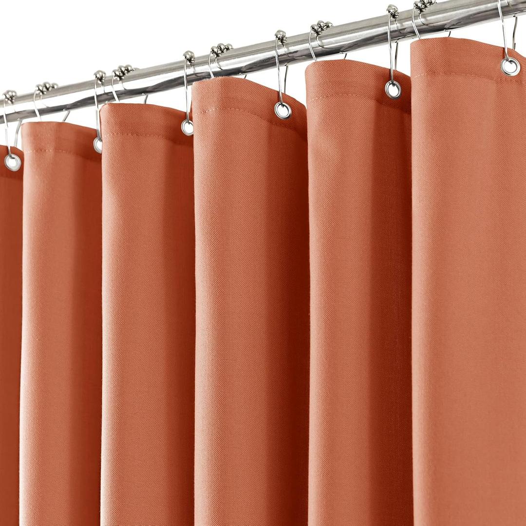 Terracotta Linen Shower Curtain for Bathroom Burnt Orange Farmhouse Shower Curtains Natural Aesthetic Bath Decor Weighted Linen Fabric Textured Bath Curtain Liner with Hooks Set, Rust Red, 72 x 72