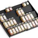 SpaceAid Bamboo Black Spice Drawer Organizer, (Need 3" Deep Drawer) Expandable 4 Tier Spices Rack for Cabinet, Kitchen Seasoning Storage Insert (Jars Not Included, From 12" to 23" Wide)