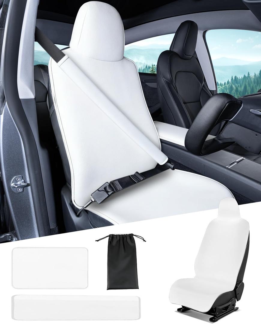 for Tesla Model Y/3/X/S Waterproof Neoprene Car Seat Cover with Extended Seat Belts & Armrest Box Pads, Sweatproof Non-Slip Seat Protector for Run, Yoga Kids and Pet Protection(White, 3PCS)