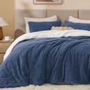 BEDELITE Fluffy Queen Comforter Set  Super Soft Sherpa Navy Comforter for Queen Size Bed, Luxury Warm Bedding Set for Winter, Fuzzy Bed Set 3 Pieces (1 Comforter, 2 Pillowcases)