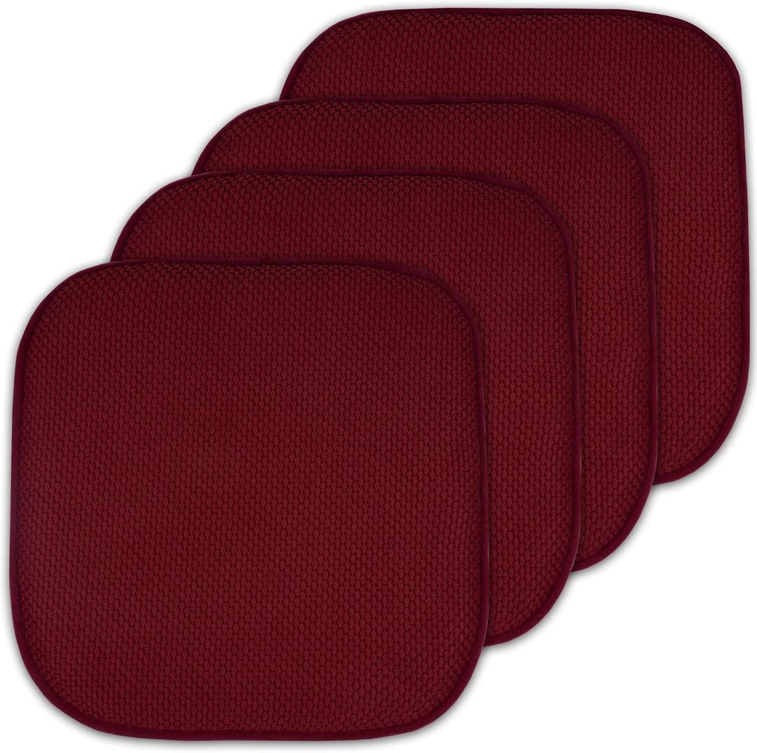 4 Pack Memory Foam Honeycomb Nonslip Back 16" x 16" Chair/Seat Cushion Pad, Wine Burgundy
