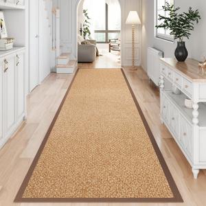 Washable Hallway Runner Rug 2x8 Jute Like Kitchen Runner Mat Rugs Non Slip, Woven Soft Entryway Farmhouse Runner Boho Floor Carpet for Indoor Laundry Hall Backdoor Bedroom Living Room, Brown