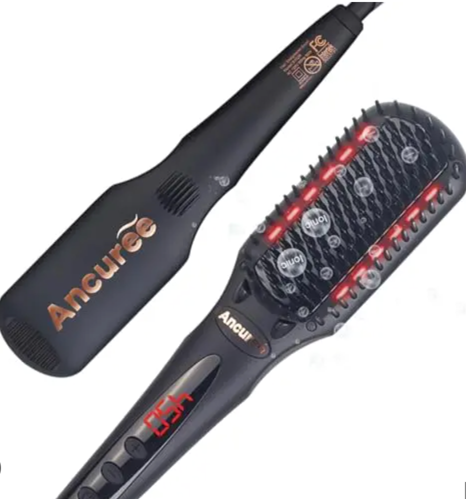 Ancuree Newly Upgrade Ionic Hair Straightener BrushHot Comb Flat Iron for FrizzFree Hair Styling,Straightening Brush with Negative Ions,OneStep Hair Straightener,16 Temp,LCD Display (Black)
