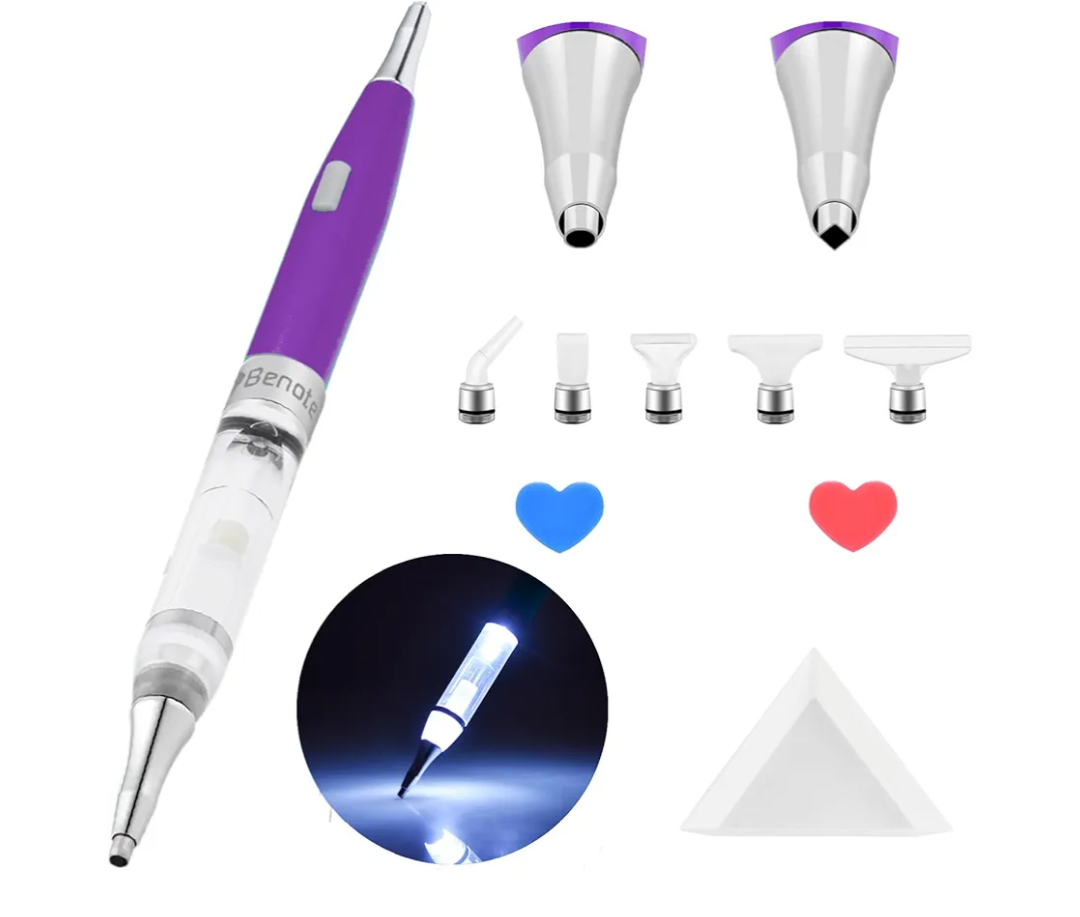 Diamond Art Painting Drill Pen 2.0 with Metal Sticky Tips, Diamond & Painting Accessories, Replacement Pen Heads & Wax - B7 Purple