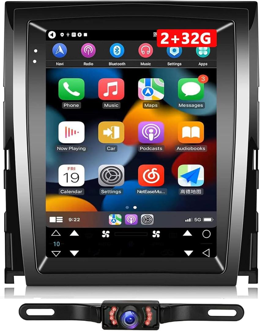 9.7 inch Car Stereo w/Carplay Android Auto for Cadillac Escalade/Sailway SLS 2007-2014 Double Din Android 13 Touch Screen Car Radio Receiver w/WiFi GPS Navigation Bluetooth Camera - 2+32G
